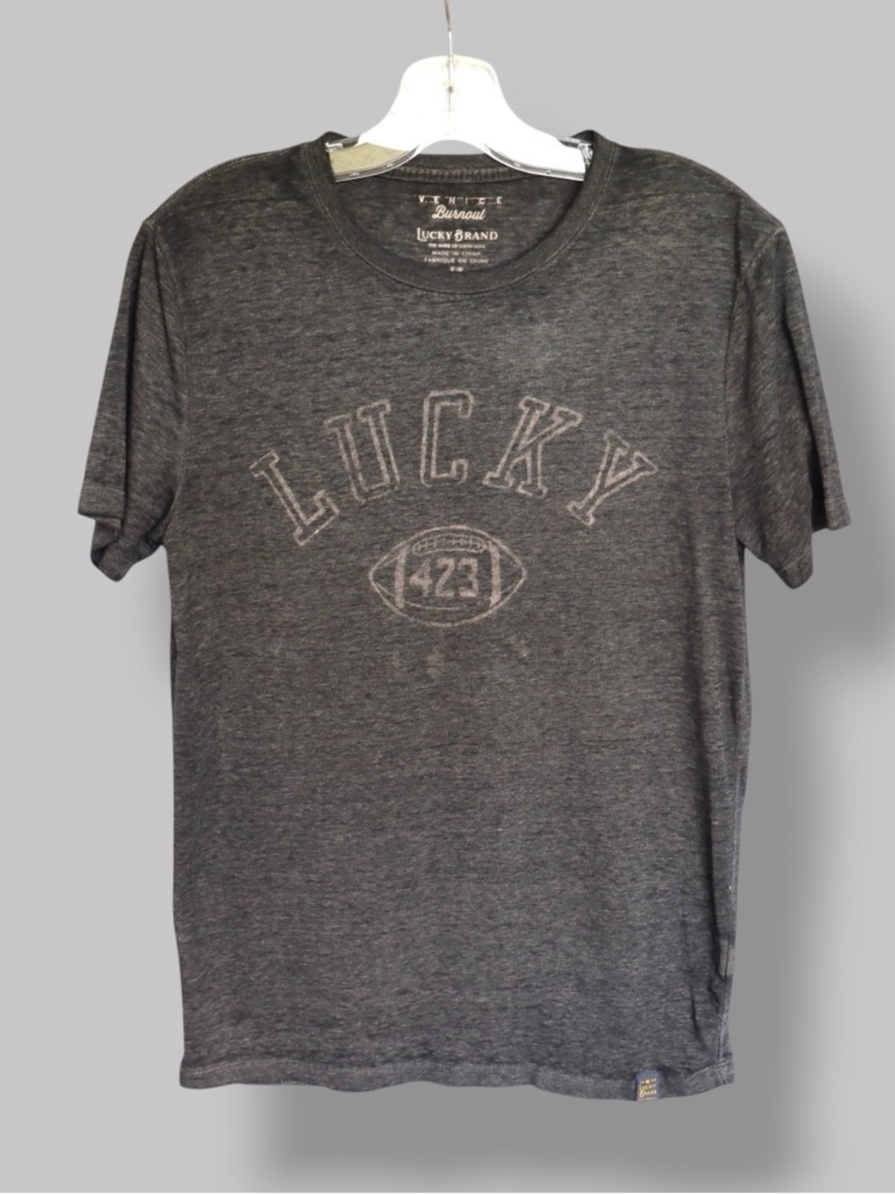 Lucky Brand Graphic T-Shirt Men’s Small Grey “Lucky 423” Vintage Style Tee